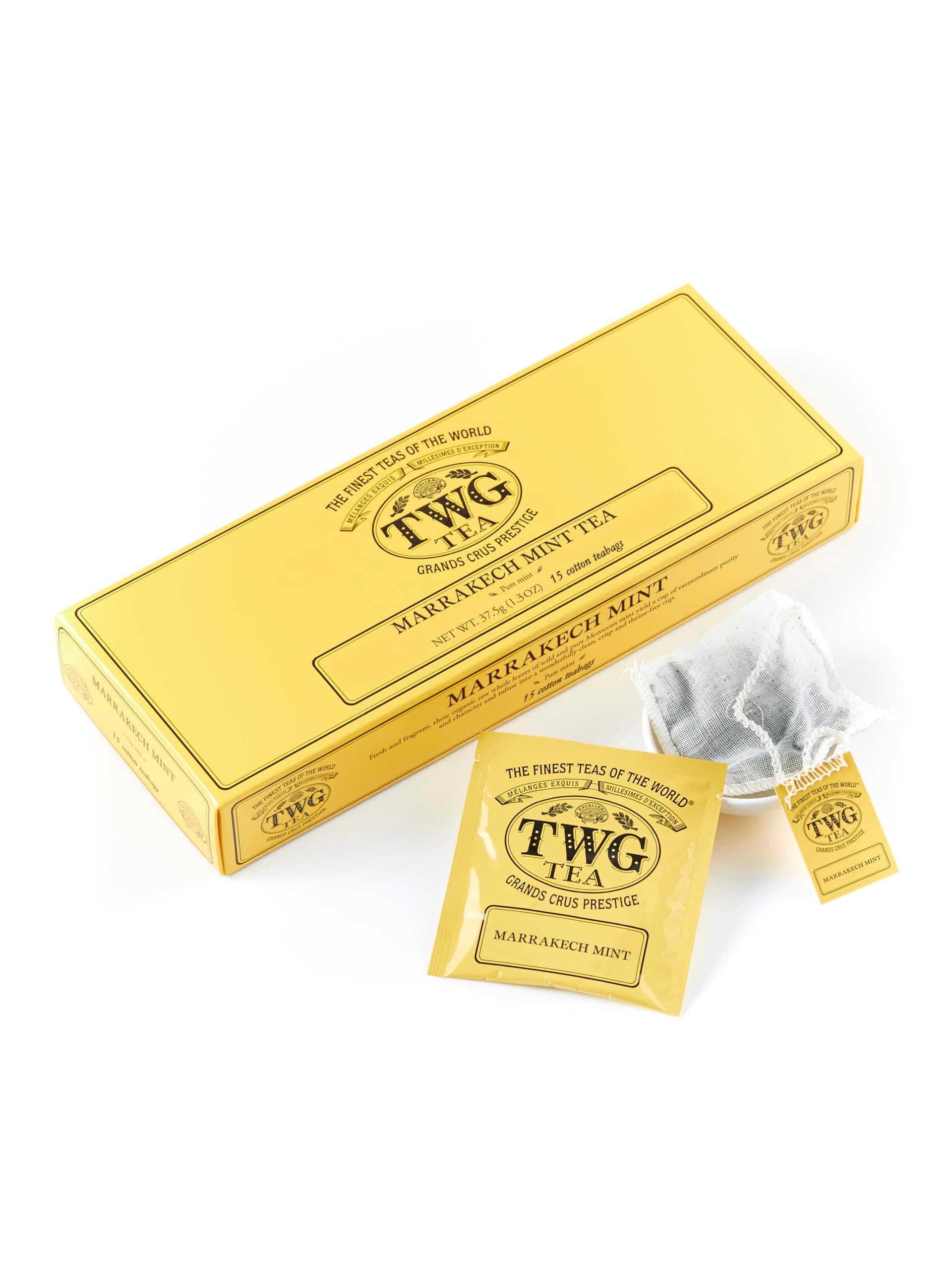 TWG Tea | Marrakech Mint Tea | Herbal Tea | Mint Leaves | 15 Hand Sewn Cotton Tea Bags | Gift Set