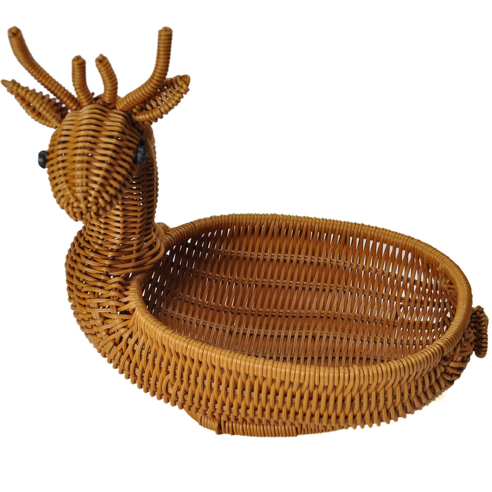 13 inch Poly-Wicker Rattan Bread Basket for Home and Kitchen,hand-woven bread large+ fruit counter+ breakfast+ boho+ storage service+ outdoor of Deer shape basket