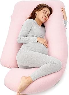 Pregnancy Pillows for Sleeping, U Shaped Full Body Maternity Pillow for Side Sleeping - Support for Back, Legs, Belly, HIPS, 57 Inch, Pink