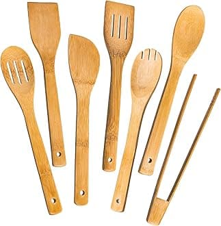 Wooden Spoons for Cooking 7-Piece, Kitchen Nonstick Bamboo Cooking Utensils Set, Carbonized Bamboo Durability Spatula Spoon for Everyday Use
