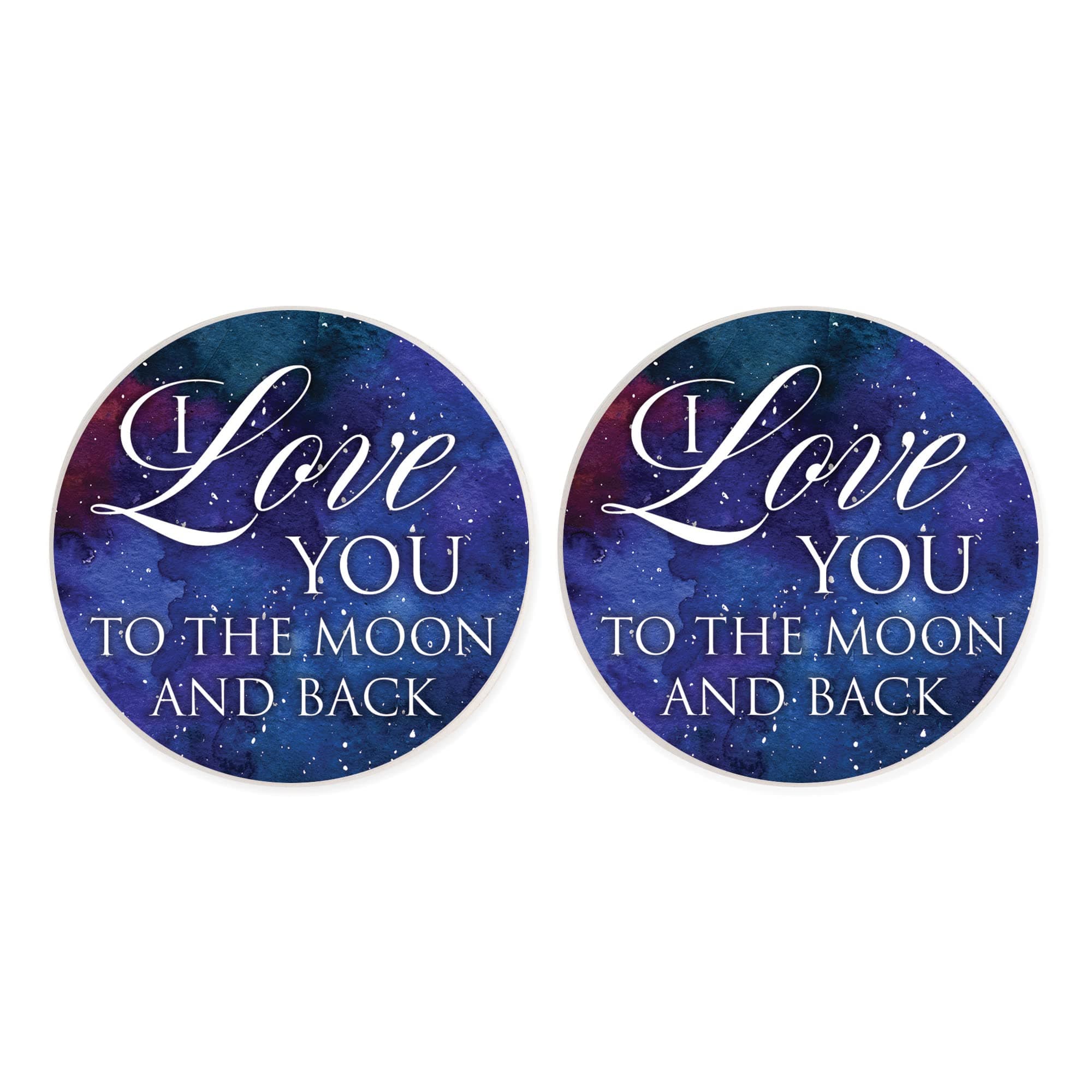 Love You to Moon Back Midnight Blue 2.75 x 2.75 Ceramic Car Coasters Pack of 2