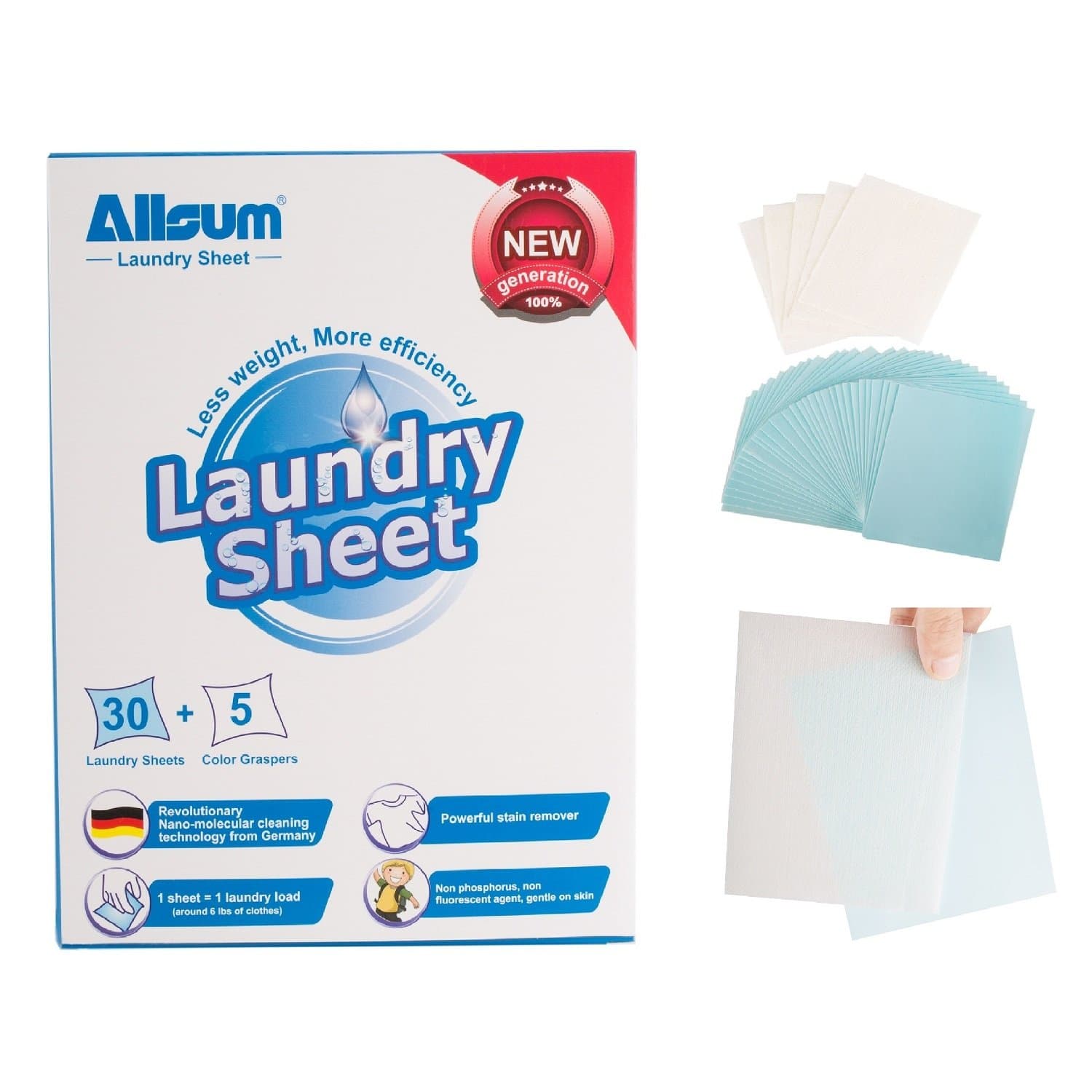 Allsum 30-Piece Laundry Sheets with 5 Color Graspers