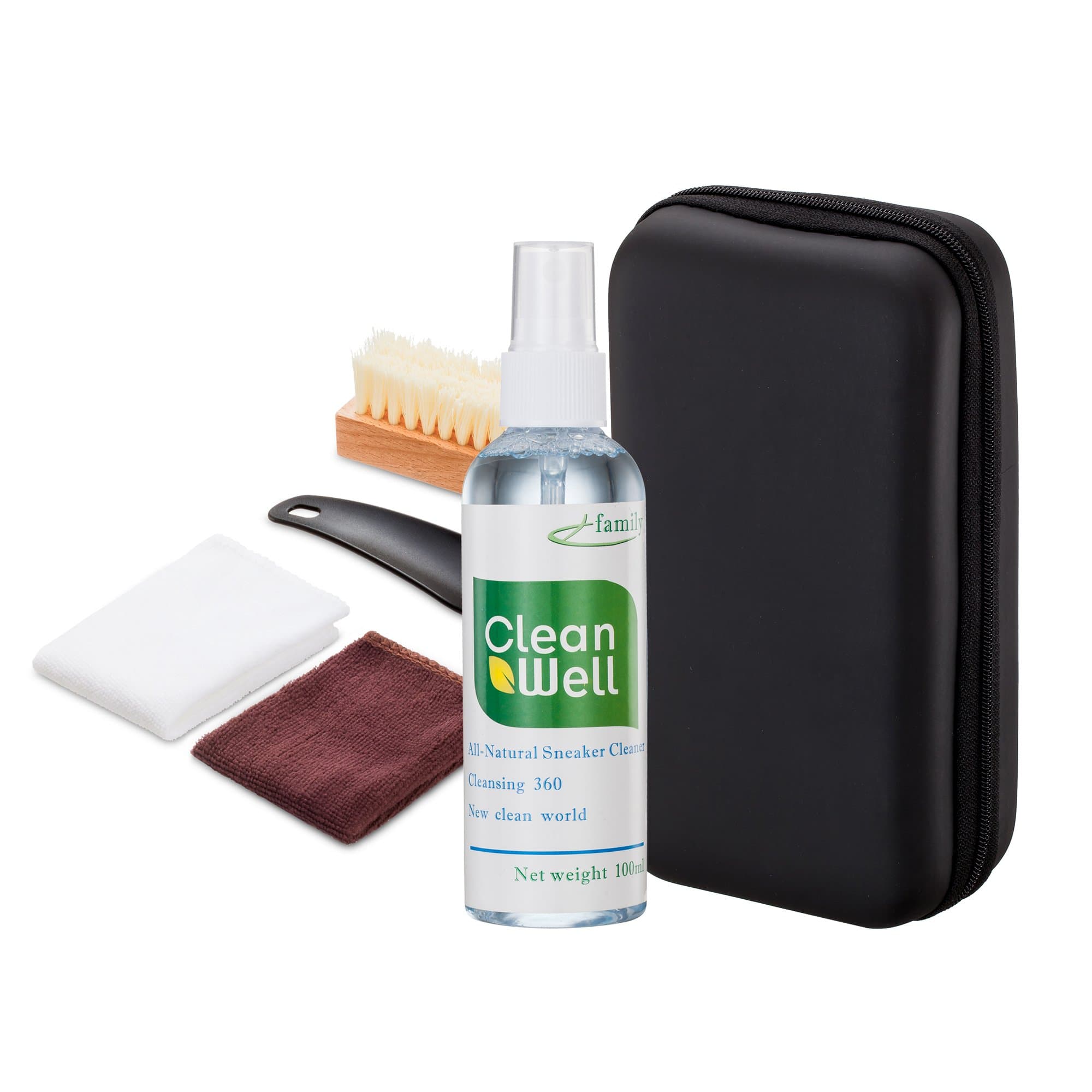 Shoe Cleaner Kit with PU Leather Sleek Elegant Case, 5-Piece Travel Shoe Brush kit and Solution