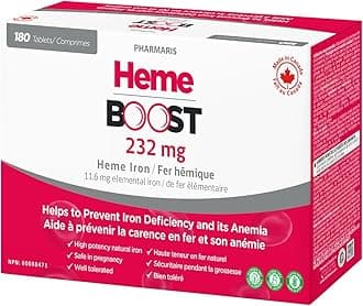 Hemeboost 11.6 mg (232 mg Heme Iron Pills), High Potency Iron Supplement for Women & Men, High Absorption & Gentle on Stomach, Safe for Use in Pregnancy, 180 Tablets (Pack of 3)