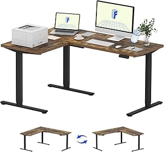 FLEXISPOT L Shaped Standing Desk, 63 x 47 Inch Electric Height Adjustable Corner Desk, Sit Stand Computer Workstation, Preset Controller, Home Office, Black Frame with Rustic Brown Top
