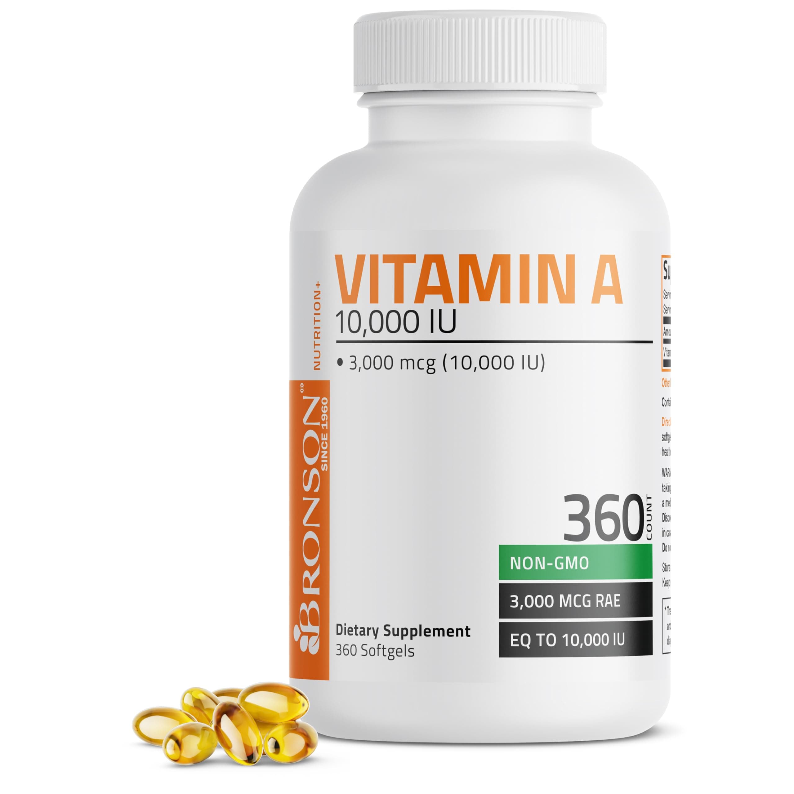 Bronson Vitamin A 10,000 IU Premium Non-GMO Formula Supports Healthy Vision & Immune System and Healthy Growth & Reproduction, 360 Softgels