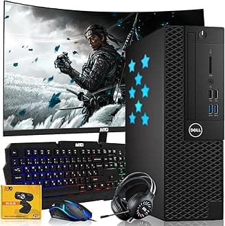 Dell Desktop PC Gaming Bundle - Core i7, 16GB RAM, 512GB SSD, 24-inch Curved Monitor, GT 1030, RGB Keyboard with AI-Enabled Copilot Key, Mouse, RGB Headphone, Webcam, Wi-Fi, Win 11 Home (Renewed)