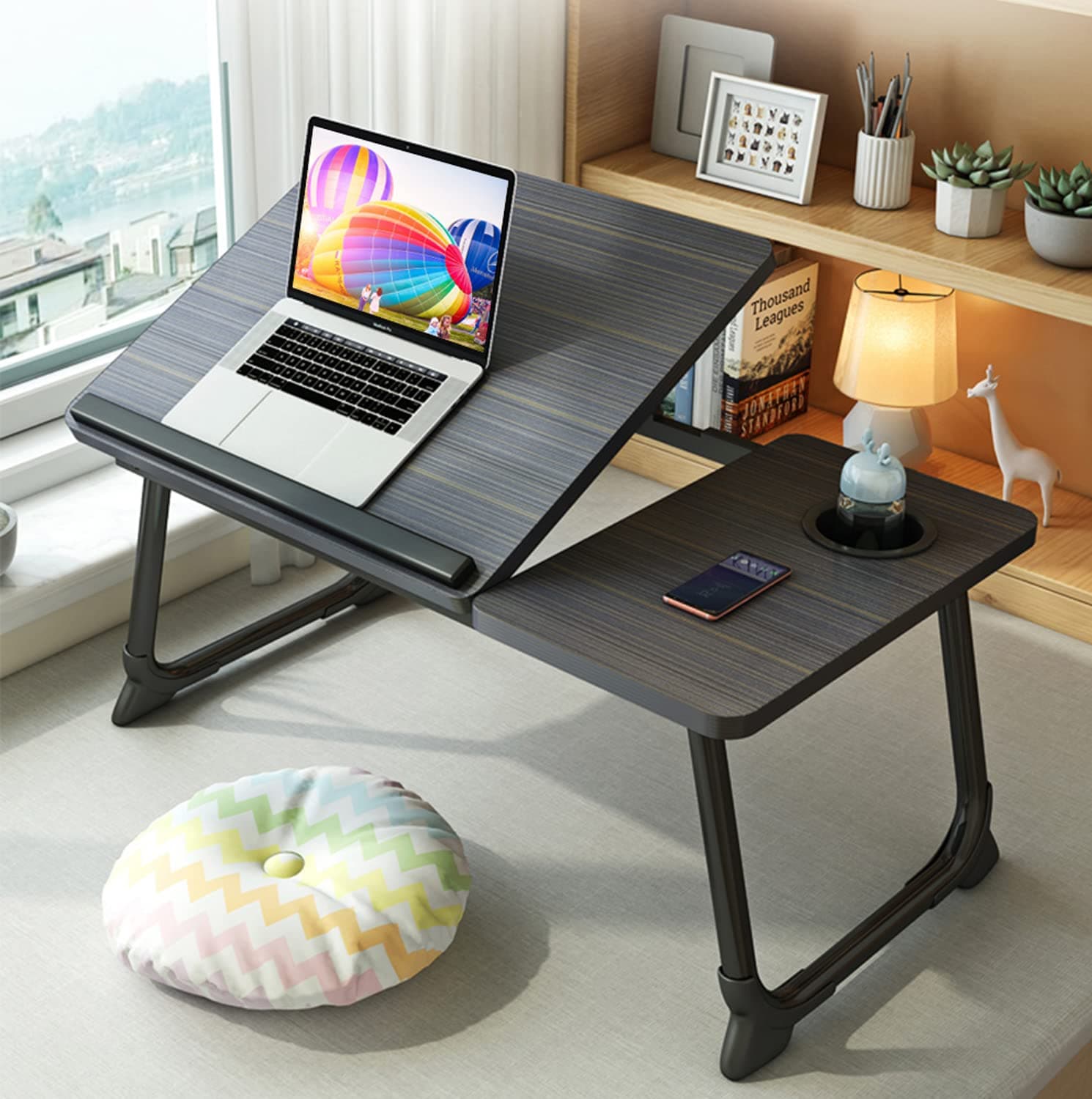 Laptop Desk for Bed,Asltoy Laptop Bed Tray Table,Foldable Lap Desk Stand Notebook Desk Adjustable Laptop Table for Bed Portable Notebook Bed Tray Lap Tablet with Cup Holder (BK)
