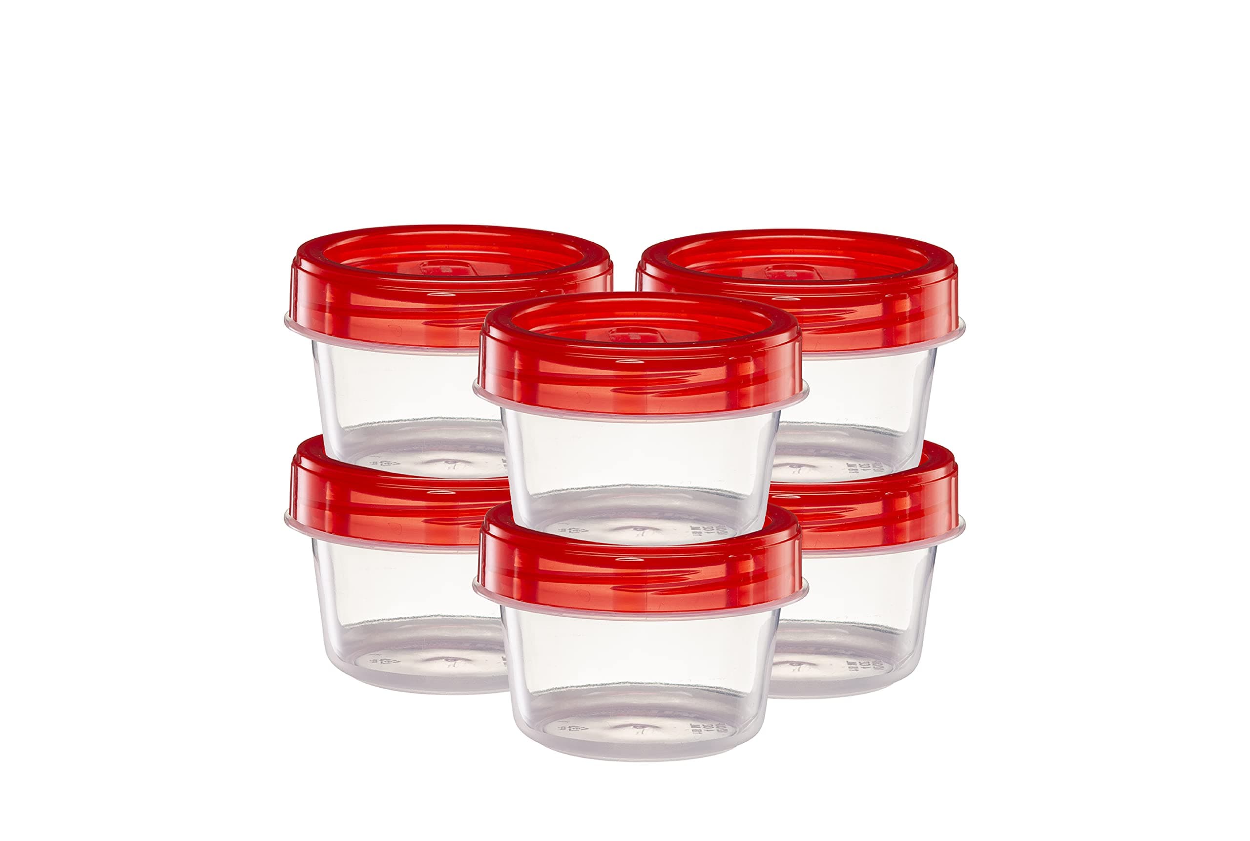 (4 Ounce 10 Pack) Twist cap Containers Clear Bottom With Red Top Screw on Lids Twist Top Food Storage Freezer Reusable Containers