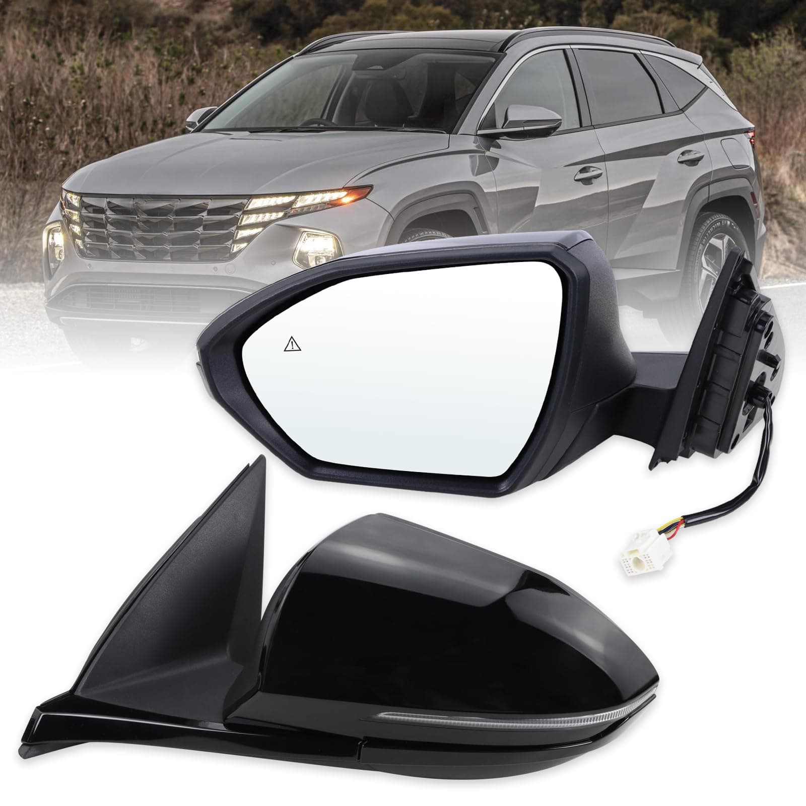 Left Driver Side Door Mirror Compatible With 2022 2023 2024 2025Hyundai Tucson With Power Glass Manual Folding Turn Signal Heated Blind Spot Black Replace#HY1320328 (8 Pins)