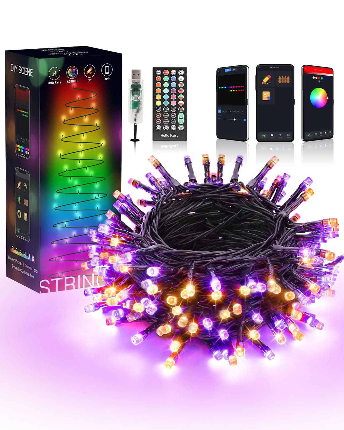 Flacchi Smart Christmas Lights,32 ft 100 LED USB Smart Color Changing Led String Lights with Bluetooth APP & Remote Control for Halloween Christmas Decorations Indoor