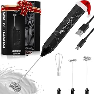 Zulay Froth N Go Milk Frother – Rechargeable 3-in-1 Handheld Frother Wand with Travel Case & USB-C Charger – Single, Double & Egg Whisk for Latte, Cappuccino, Matcha, Protein Shakes – Black Marble