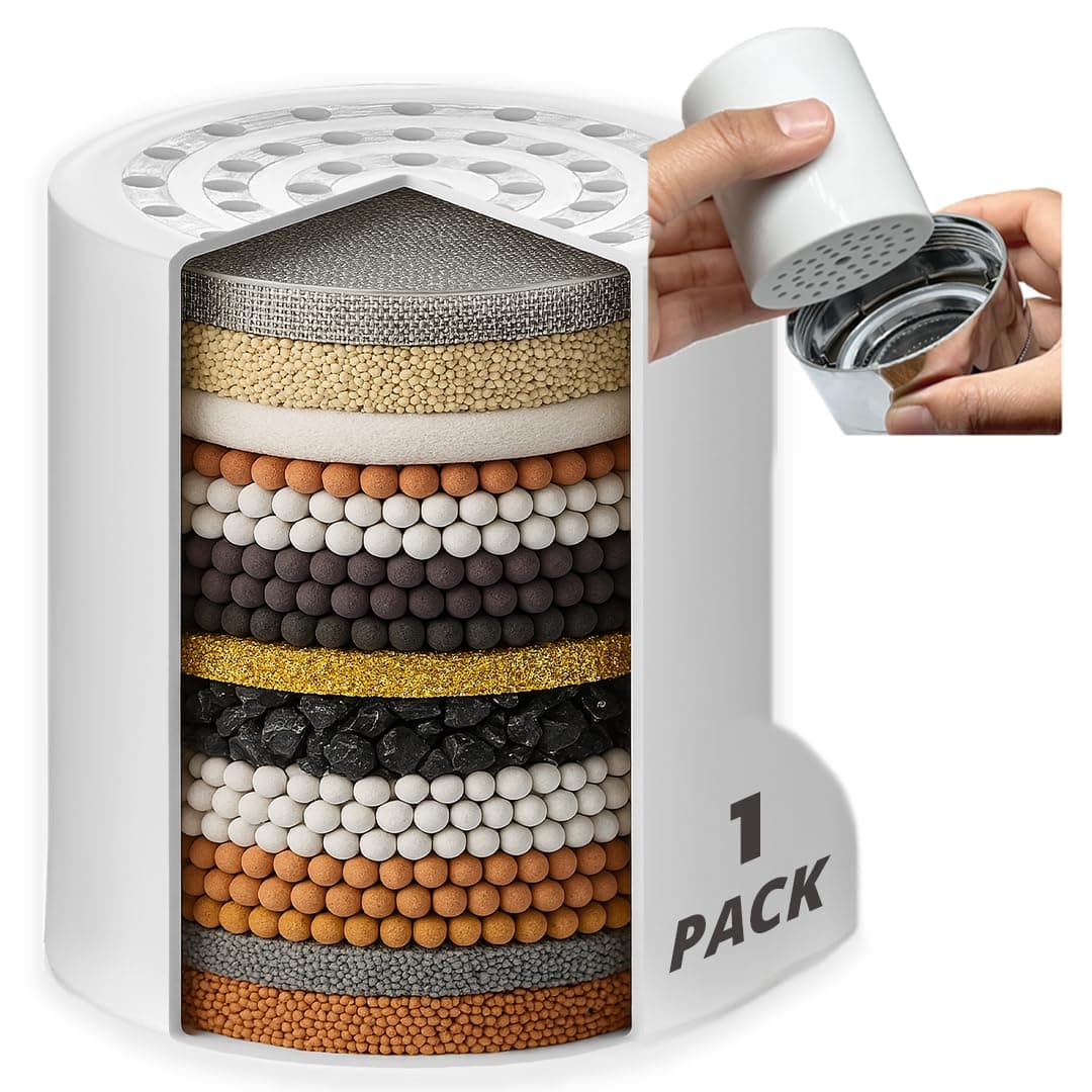 Shower Filter Replacement – Universal Bath Water softener for tub 15 stage filtration system handheld purifier for hard water, removes fluoride vitamin c improves nails & hair (1Pack)