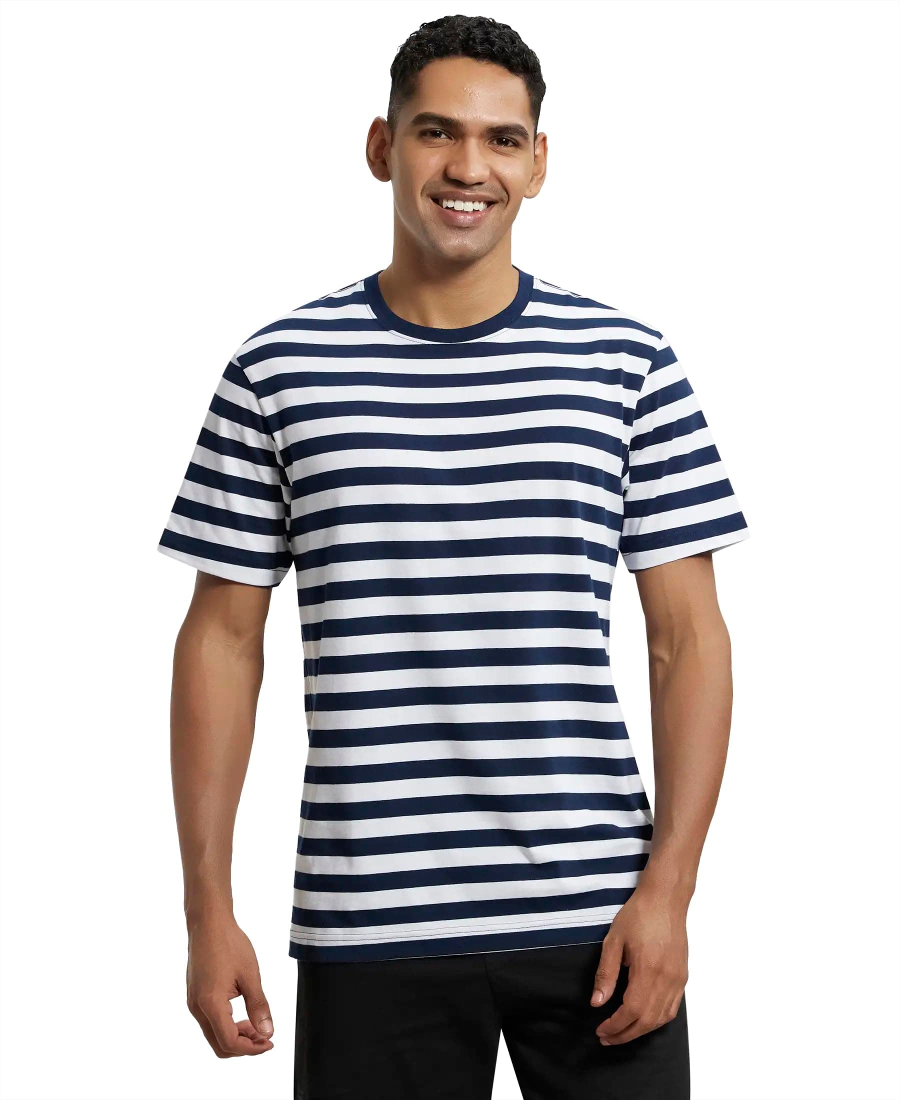 2715 Men's Super Combed Cotton Rich Striped Regular Fit Round Neck Half Sleeve T-Shirt