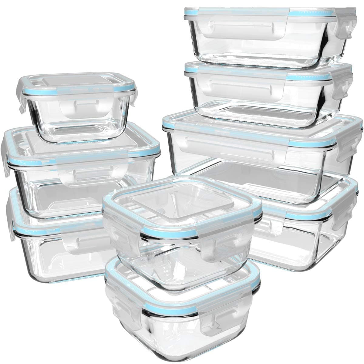 18 Piece Glass Food Storage Containers with Lids, Glass Meal Prep Containers, food storage Containers for Food Storage, BPA Free & Leak Proof (9 lids & 9 Containers)