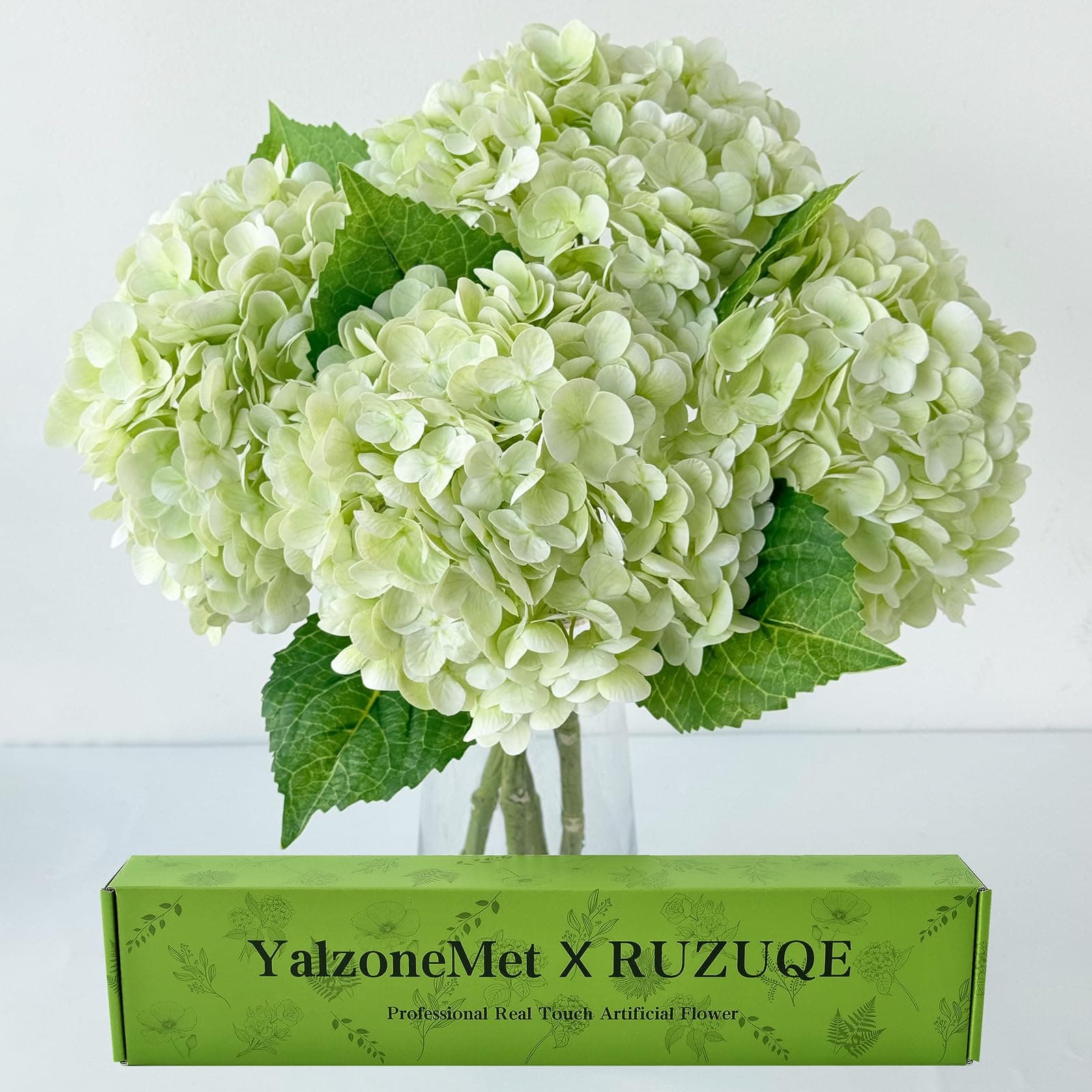 YalzoneMet RUZUQE 3 Pcs 21 in Artificial Light Green Hydrangea Natural Lifelike Real Touch Faux Large Royal Hydrangea for Home Party Outdoor Wedding Decor Table Centerpiece Artificial Flower
