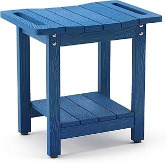 LUE BONA HDPS Shower Benches for Inside Shower, Navy Blue Shower Stool for Shaving Legs with Storage, Waterproof Shower Chair Seat for Bath, Weather Resistant/Non-Slip/Handles/Indoor or Outdoor Use