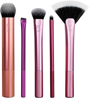 Artist Essentials Makeup Brush Set, For Foundation, Blush, Highlighter, Eyeshadow, & Liner, Professional Makeup Tools, Synthetic Bristles, Vegan & Cruelty-Free, 5 Piece Set