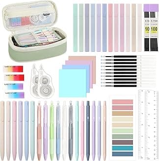 MoKo 56 PCS Aesthetic School Supplies with Pencil Pouch, Cute Stationery Set for Students Office, 12 Gel Pens, 12 Pastel Highlighters, 6 Mechanical Pencils 0.5 & 0.7mm, Sticky Note Index Tab (Green)