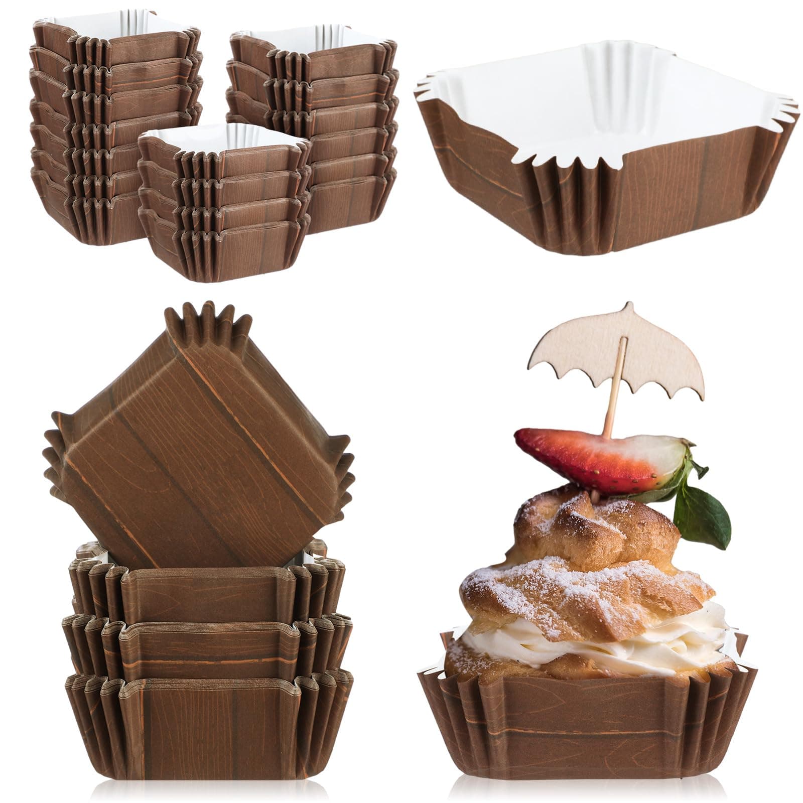 Maxcheck 300 Pcs Square Cupcake Liners 2.36 Inches Square Baking Cups Brownie Cupcake Cups Square Paper Patterned Cupcake Wrappers for Wedding Baby Shower Birthday Party Cake(Woodland)