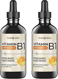 Vitamin B1 + Vitamin C Liquid Drops - Energy & Immune Support Supplement - 2 fl oz (60 ml) Pack of 2 - Fast Absorption, Easy-to-Use