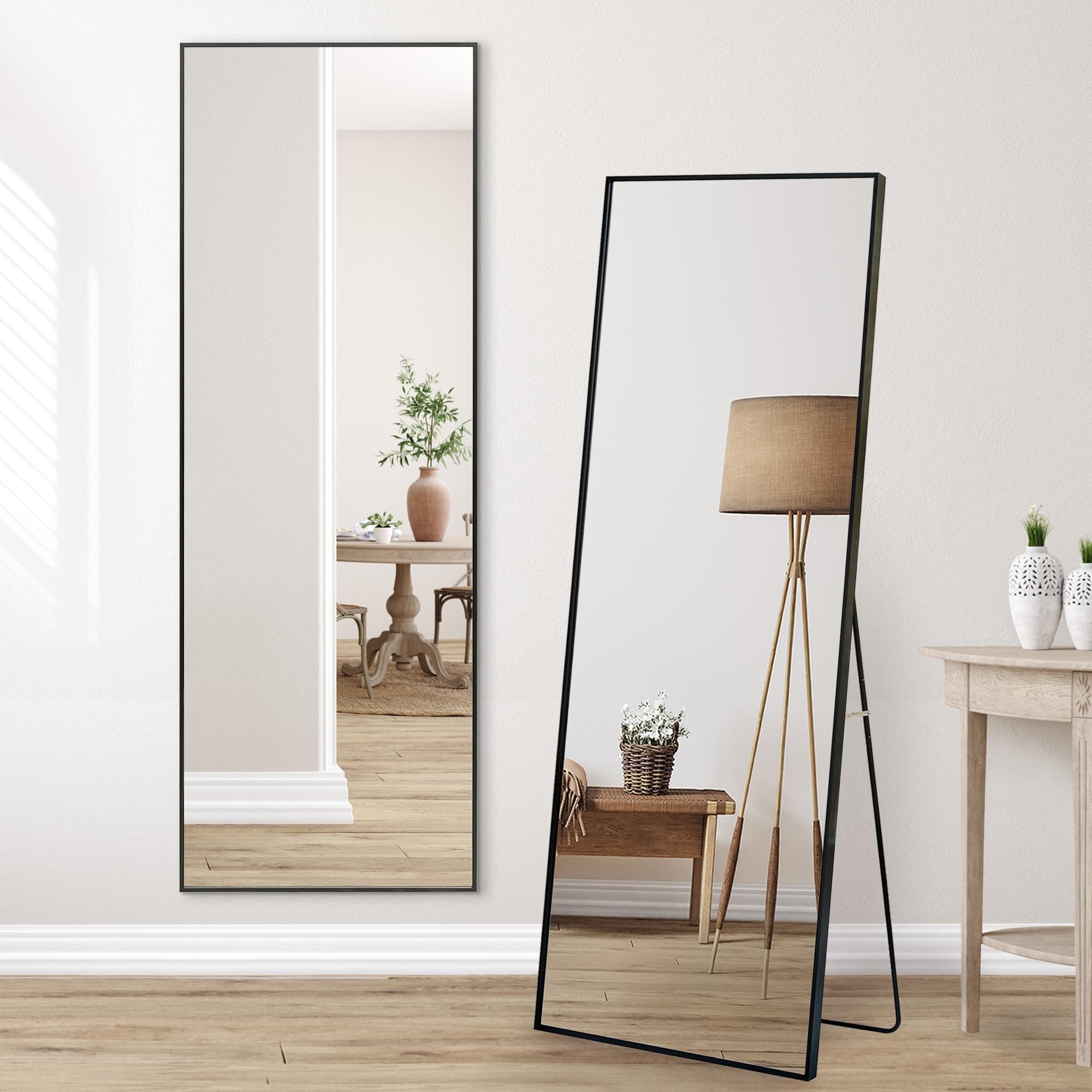 Americanflat 21x58 Full Length Mirror with Stand - Standing Mirrors with Durable Frame - Modern Mirror for Bathroom, Bedroom, Living Room - Mirrors for Wall Display and Home Decor - Black