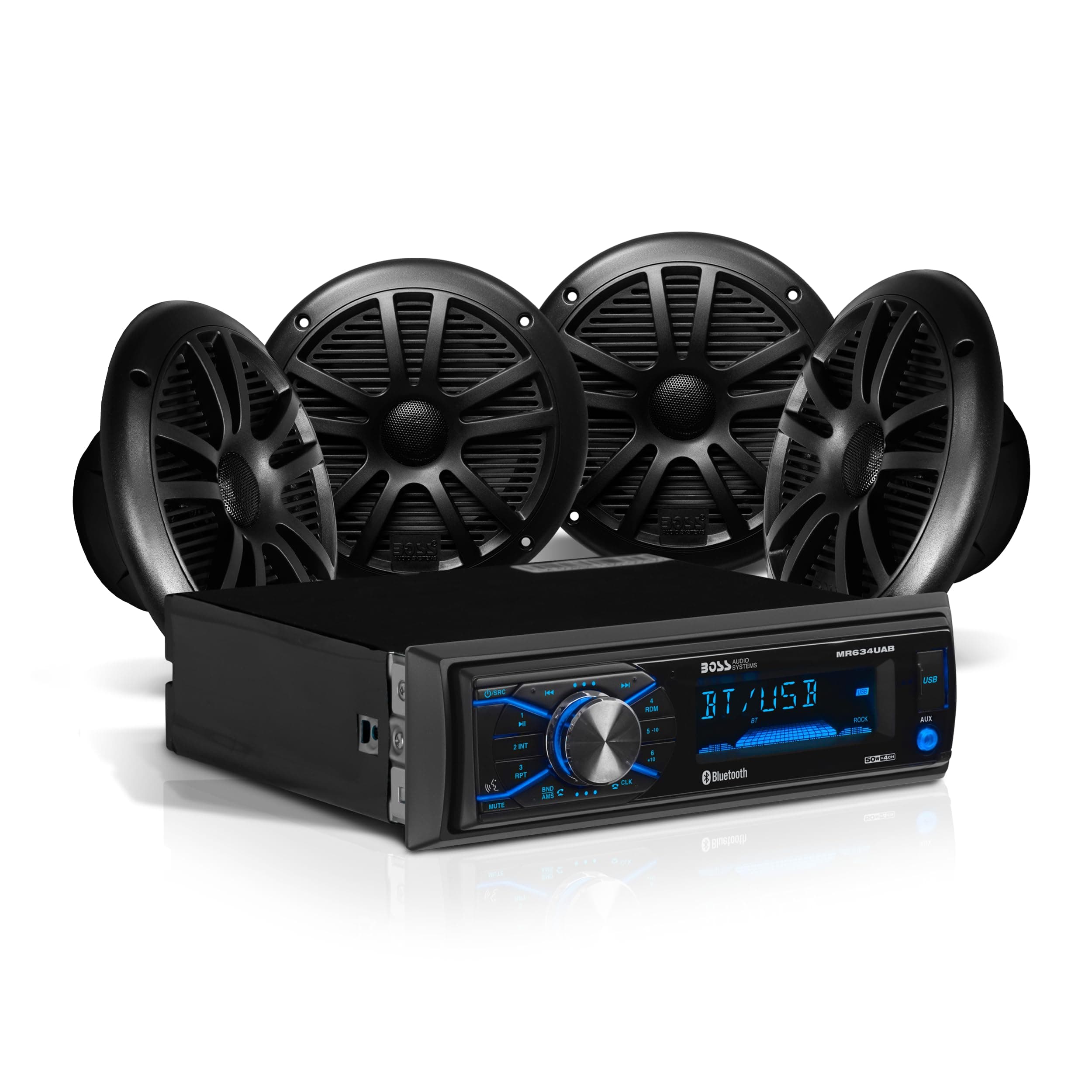 MCBK634B.64 Marine Boat Bluetooth Stereo & 6.5 Inch Speakers - No CD DVD Player, AM/FM Radio Receiver Head Unit, Dipole Antenna