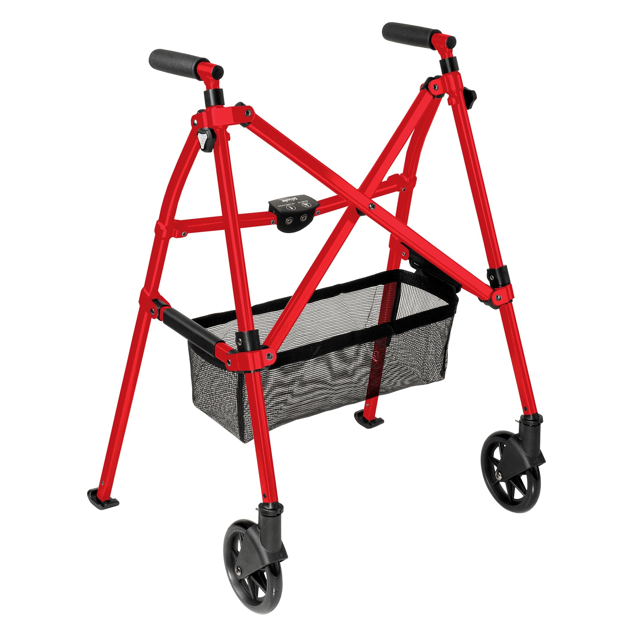 Stander EZ Fold-N-Go Walker, Lightweight Folding Mobility Rolling Walker for Seniors and Adults, 6-inch Wheels, Ski Glides, and Organizer Pouch (Sports Red)