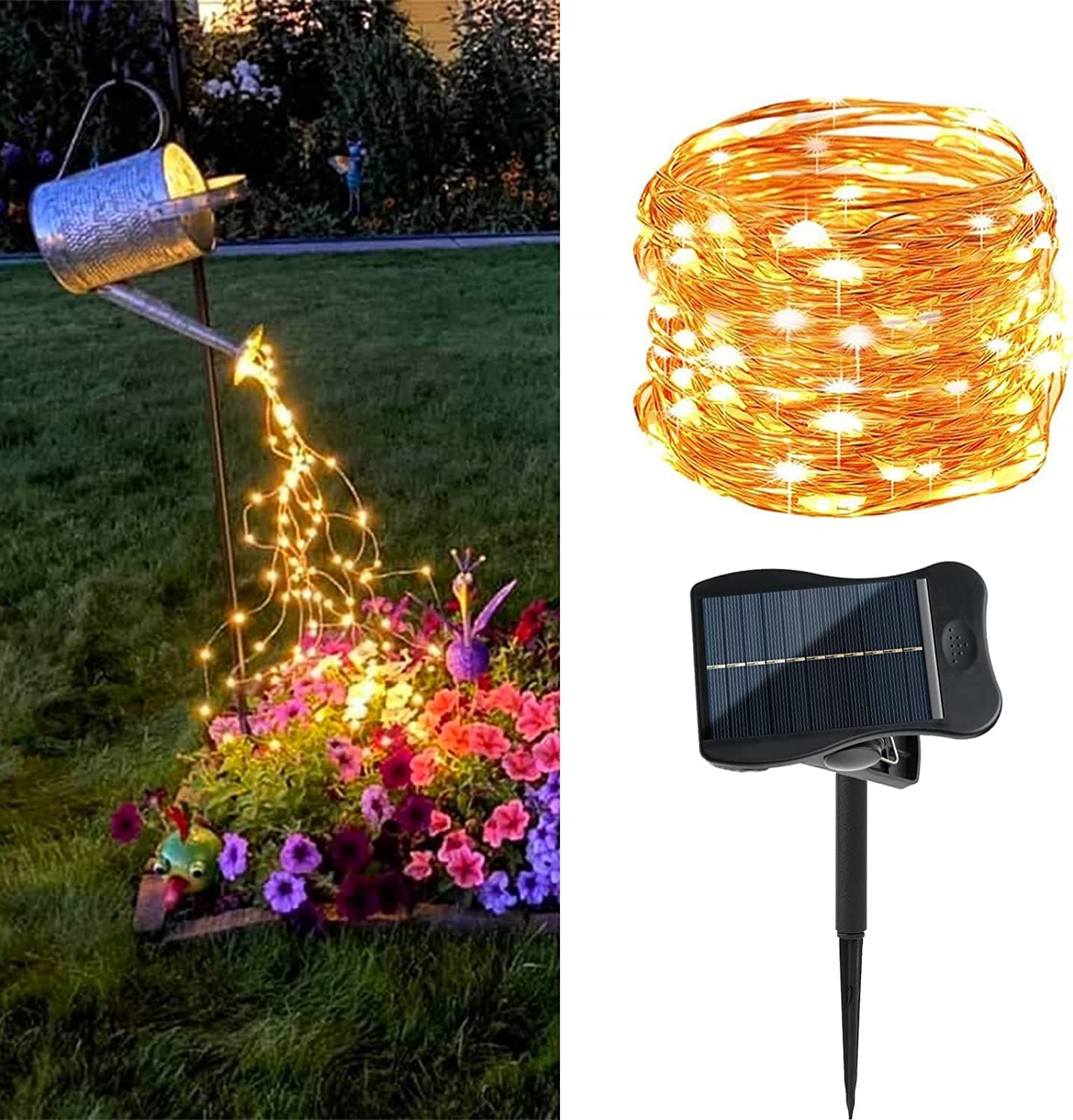 VOOKRY 10 Strands 200 LEDs Solar String Fairy Lights, 8 Modes Twinkle Starry Copper String Lights, Waterproof Outdoor Solar Powered DIY Watering Can Lights for Wedding Party Garden Decor(Warm White)