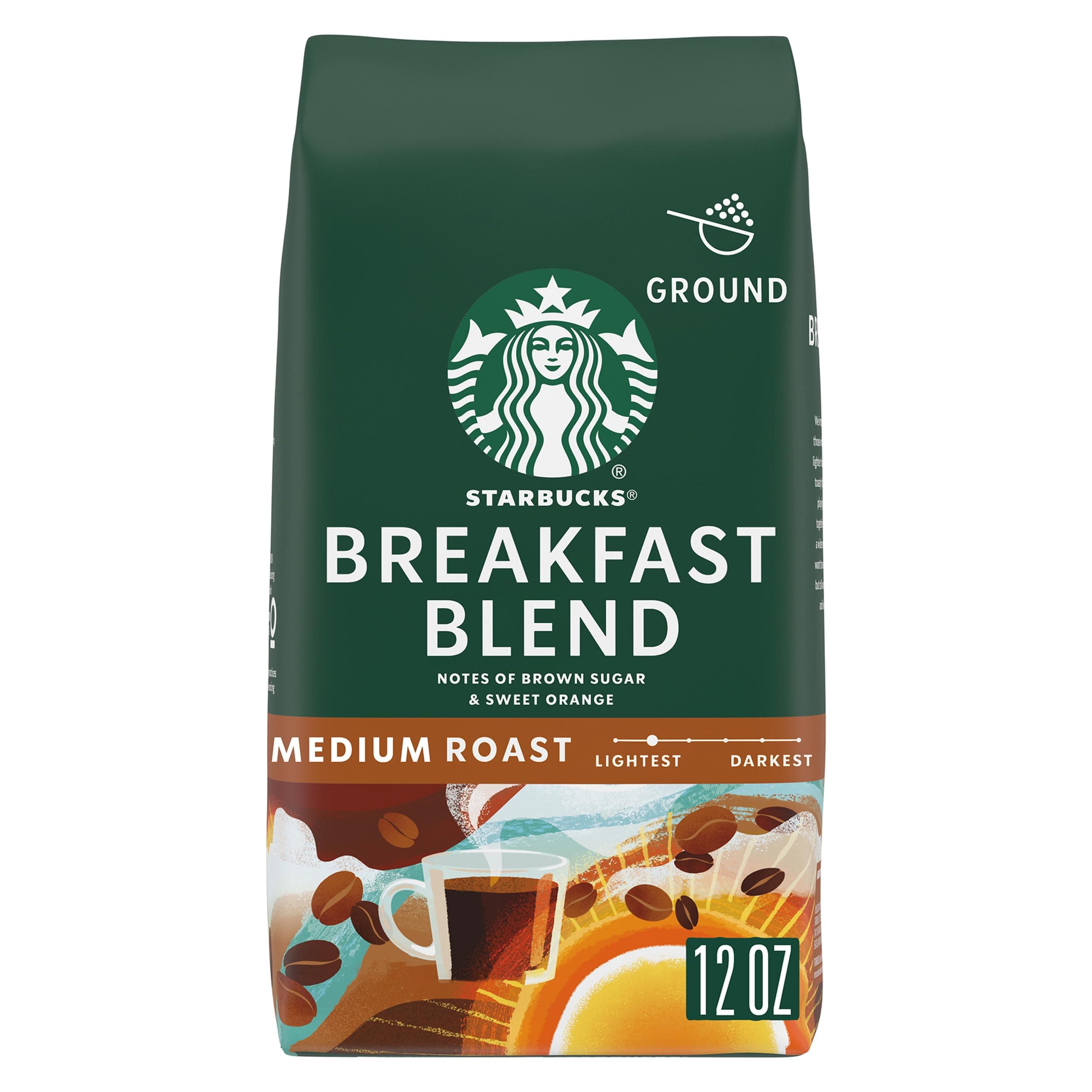 Starbucks Ground Coffee, Medium Roast Hot or Iced Coffee, Breakfast Blend, 12 oz 