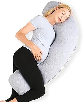 Pregnancy Pillows for Side Sleeping, J Shaped Maternity Body Pillow for Pregnancy, Soft Pregnancy Pillow with Jersey Cover for Head Neck Belly Support, Grey