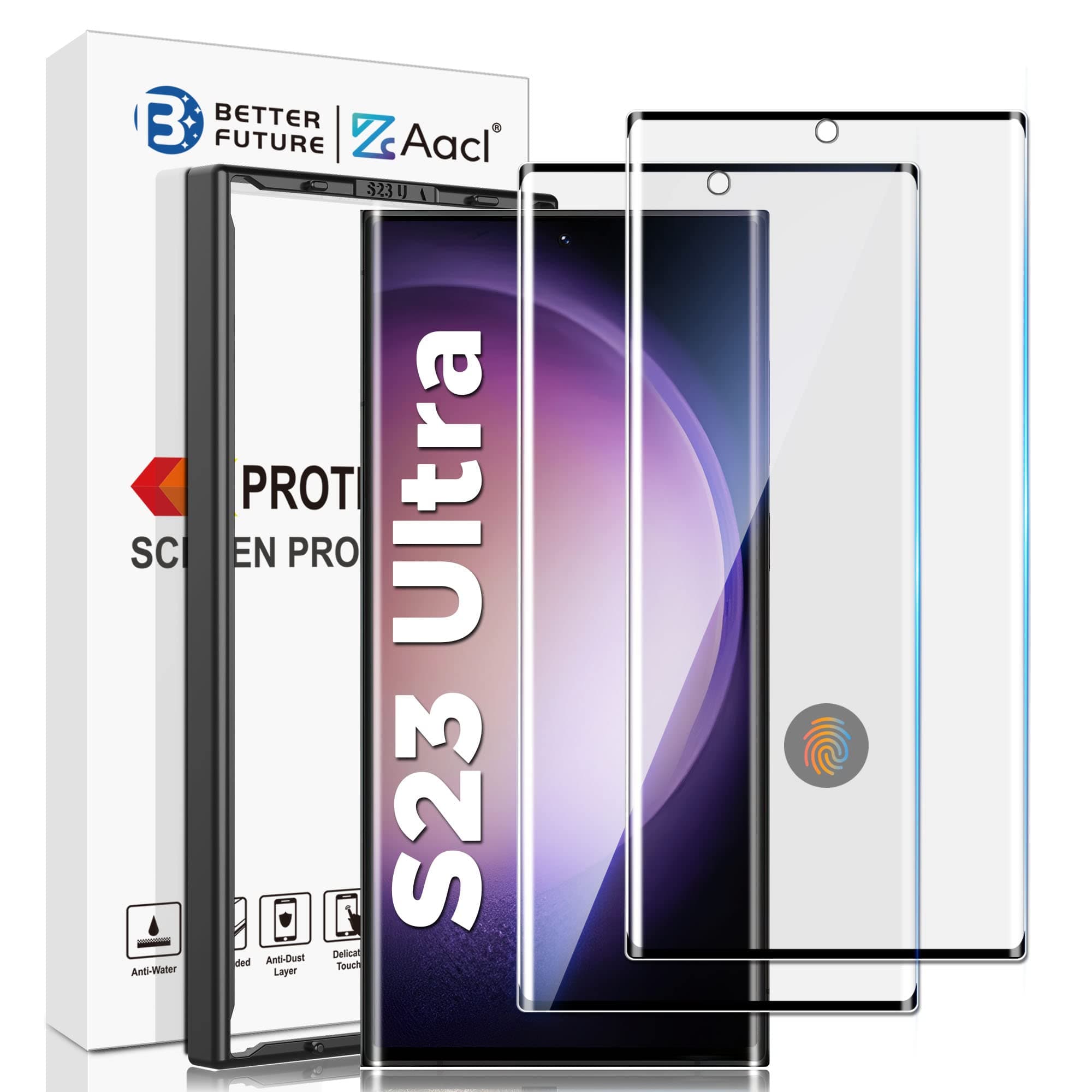 AACL for Samsung Galaxy S23 Ultra Screen Protector Tempered Glass, 3D Curved Glass for S23 Ultra 5G,6.8 Inch [Fingerprint Unlock][Anti-Scratch][Case Friendly][2 Pack]