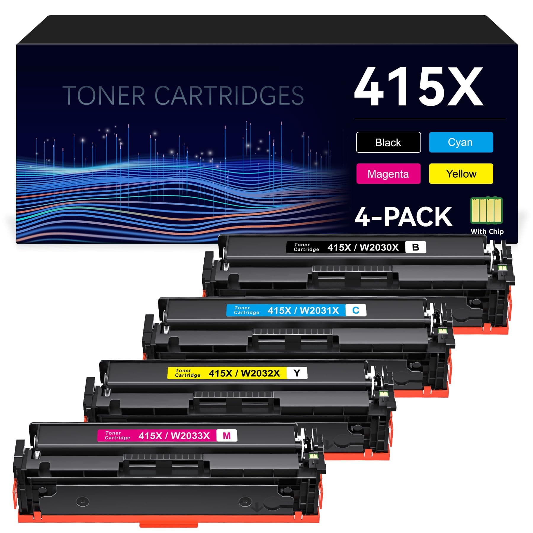 Hanink (with Chip 415X Toner Cartridge 4 Pack Replacement for HP 415X 415A Compatible for HP Color Pro MFP M479fdw M454dw M479fnw M479dw M454dn M479fdn M479 M454 Printer W2030X W2031X W2032X W2033X
