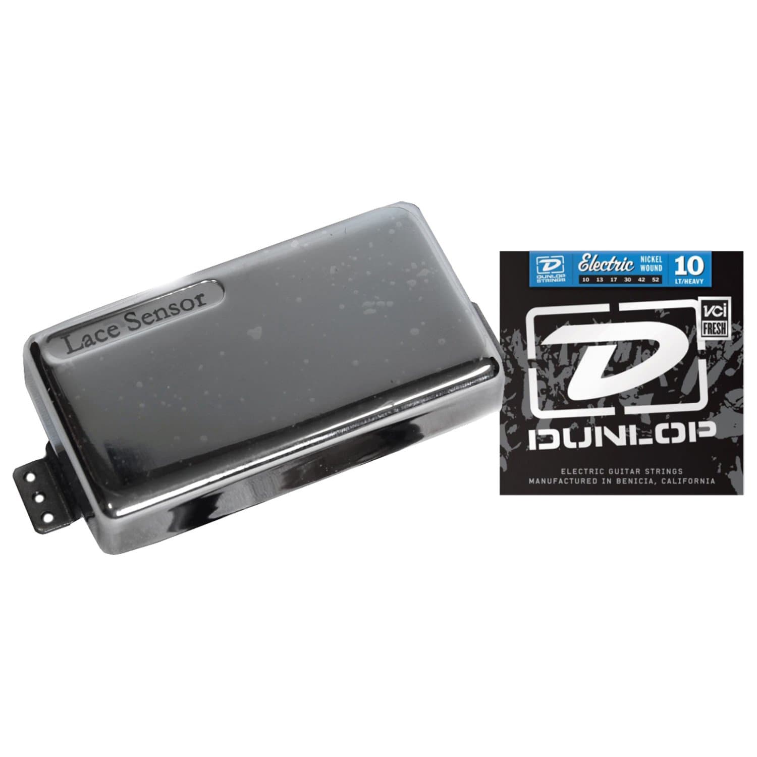 Lace Sensor Dually Red/Red Pickup (with Chrome Cover) w/Free Pack of Strings