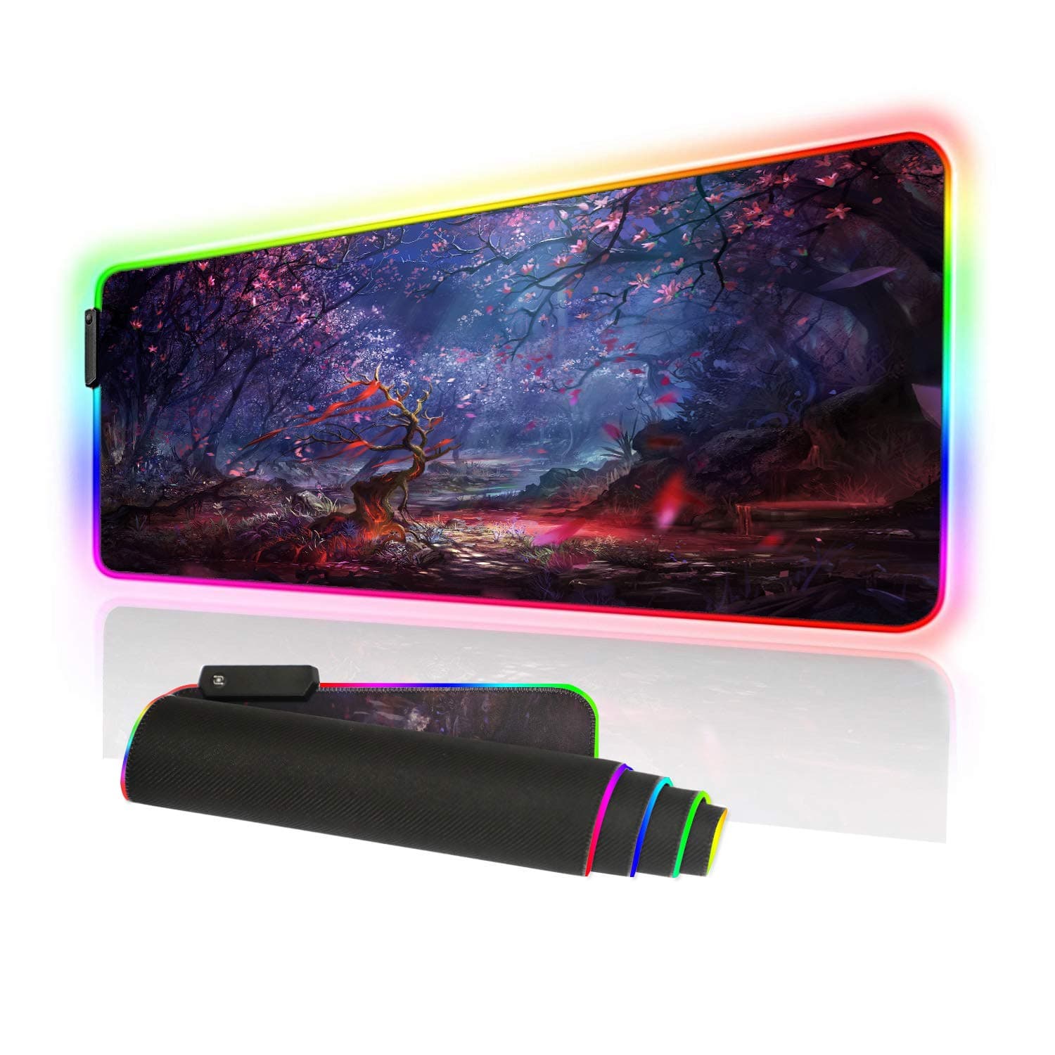 RGB Gaming Mouse Pad Large, Oversized 10 Lighting Mode Thick Glowing LED Extended Mousepad ，Non-Slip Rubber Base Computer Keyboard Pad Mat (80x30 RGBsenlin)