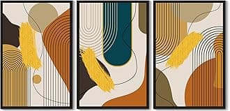 PHOPAGO 24x36in Large Boho Abstract Framed Wall Art Modern Minimalist Luxury Gold Line Artwork Kitchen Dining Room Decor Black Framed