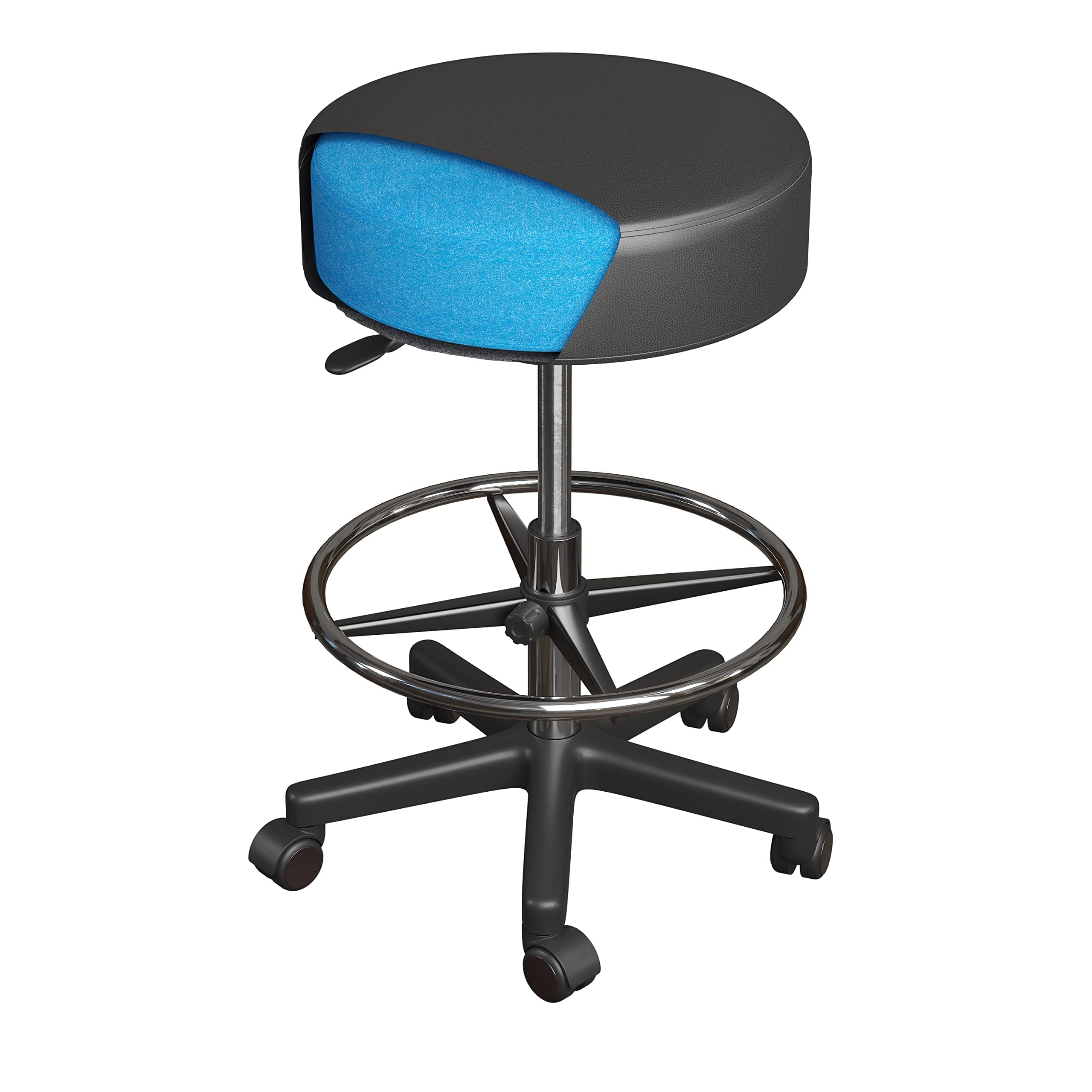 Luxton Ergonomic Rolling Stool -Double Padding and Memory Foam Adjustable Medical Spa Stool, Desk Stool Chair with Swivel Rolling Chair, Black with Wheels, Easy Set up