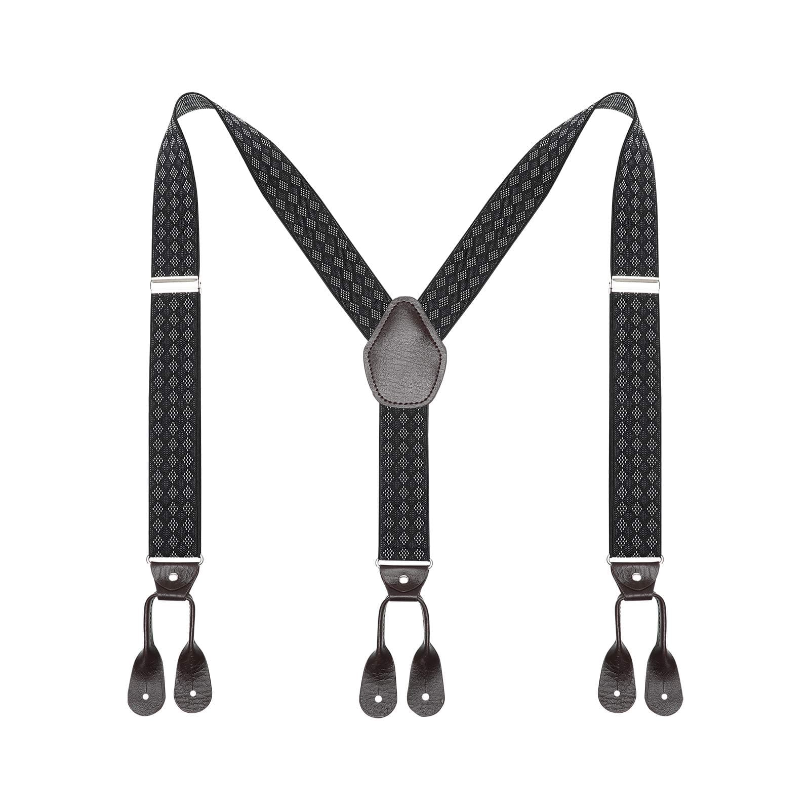 Mens Brown Button End Suspenders - Adjustable Elastic Y Shape Tuxedo Suspender