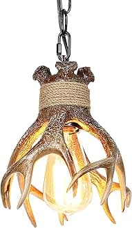 Rustic Deer Antler Light Fixtures, Small Farmhouse Pendant Hanging Lighting Fixture Faux Antler Lamps for Cabin Kitchen Table Sink Bathroom Coffee Shop Dining Room