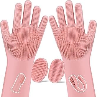 6PCS Pet Grooming Kit for Dogs,Cats and Horses | Dog Washing Gloves | Dog Bath Brush | Dog Bath Gloves | Dog Shampoo Brush | Pet Grooming Gloves | Dog Bath Supplies (Light Pink)
