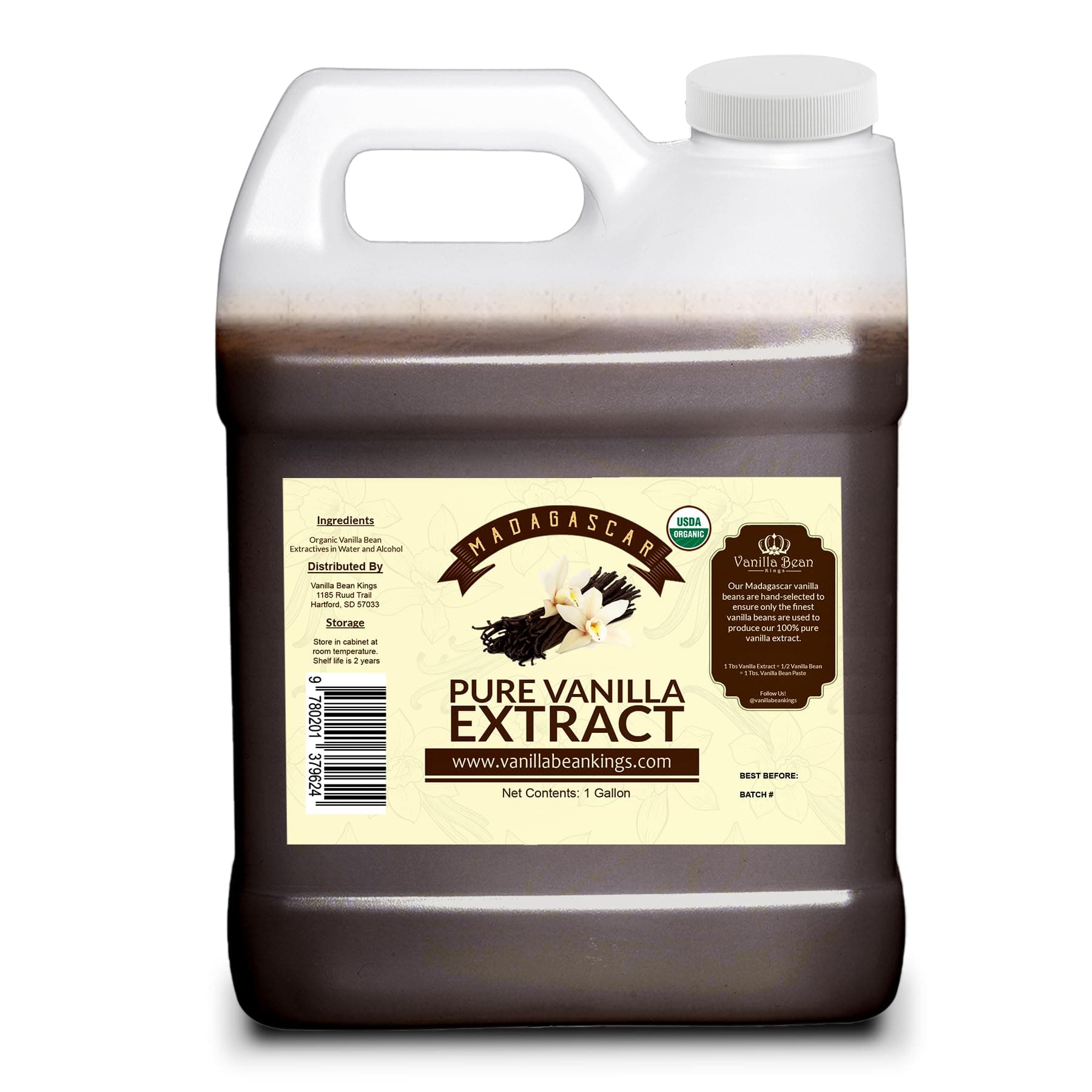 Organic Vanilla Extract - Made with Madagascar Vanilla Beans - 3.5L - for Baking, Desserts, Home Cooking and Chefs