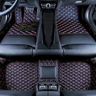 Custom Luxury Car Floor Mats Suitable for All Sedans, Sports Cars,SUV, Business Vehicles, Trucks, Waterproof and Anti Slip Fully Covered Leather Floor Mats (Black Red)