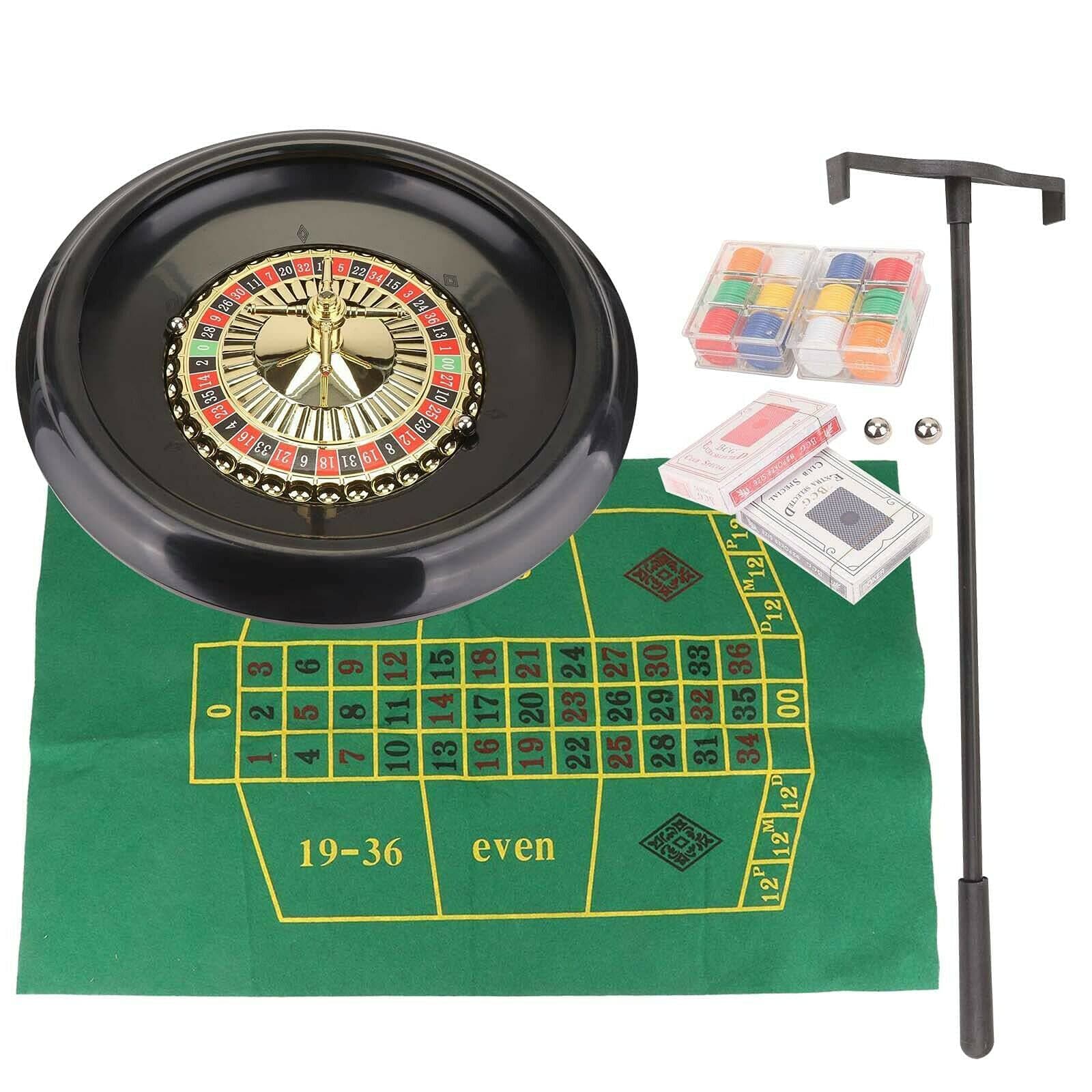 Luxury Roulette Wheel Game Set - 16" Complete With Felt Rake, Playing Cloth, Balls, Chips, Playing Cards