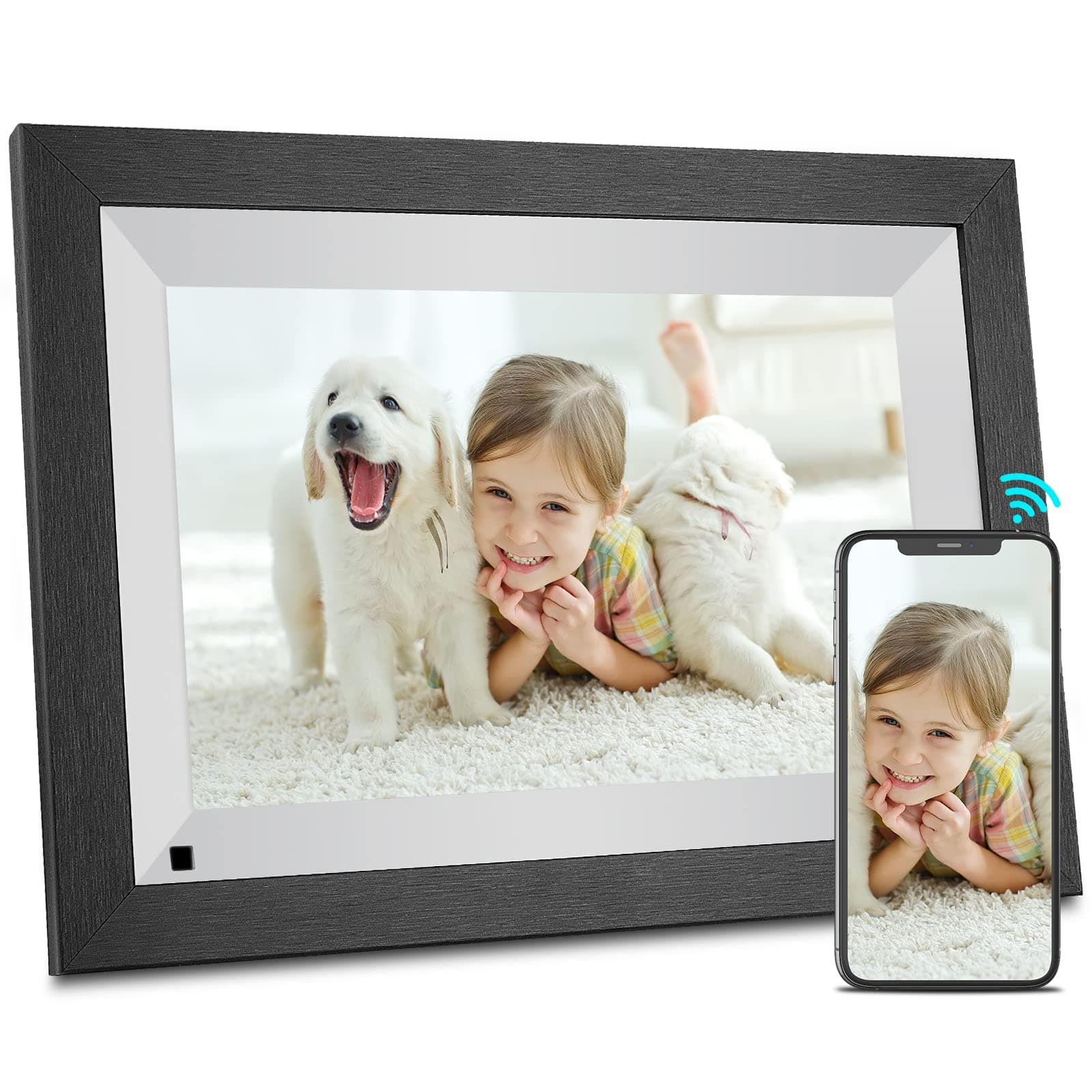 Bsimb Wooden IPS Screen 1280x800 Auto Rotate Motion Sensor Share Photos/Videos Digital Photo Frame (W10B, 10.1in WiFi 16GB)