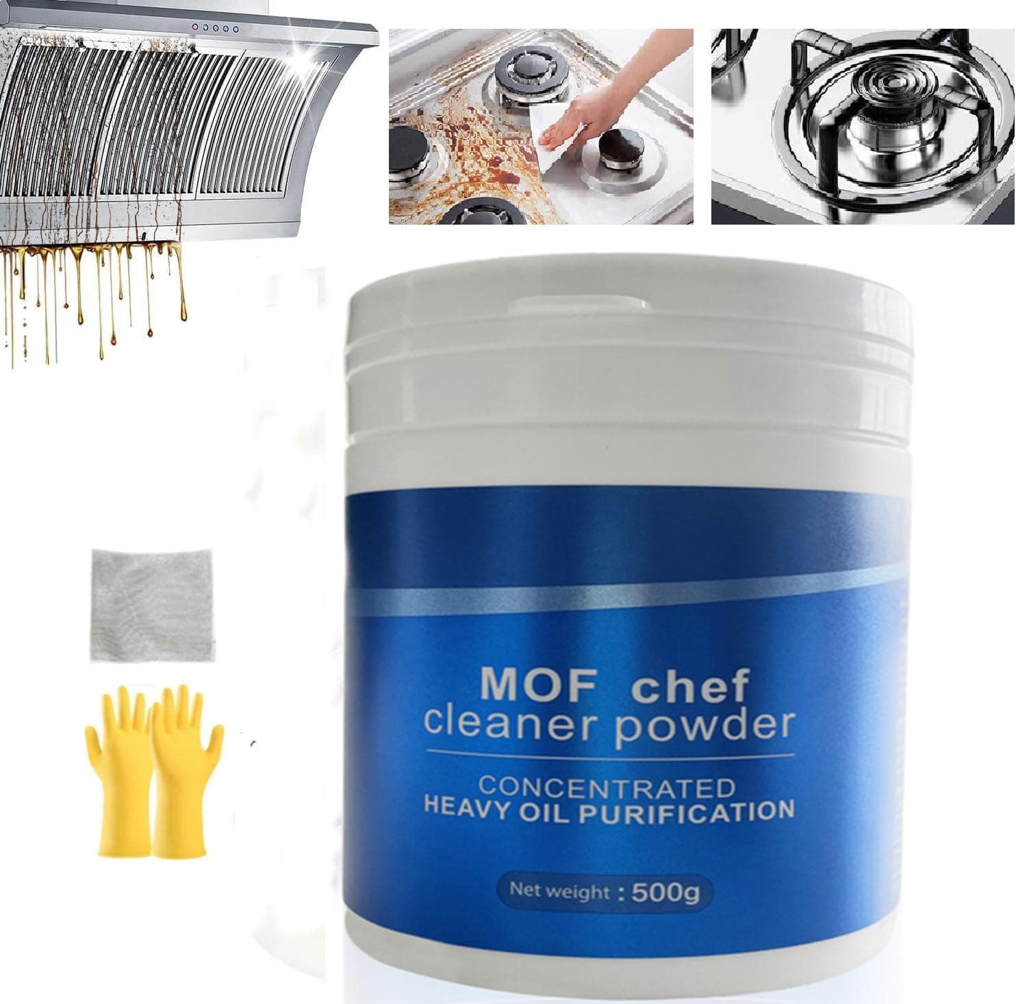 Splash Foam Cleaner,M.O.F-CHEF Protective Kitchen Cleaner, Mof Chef Protective Kitchen Cleaning Powder,Quick cleaning, no residue(500g