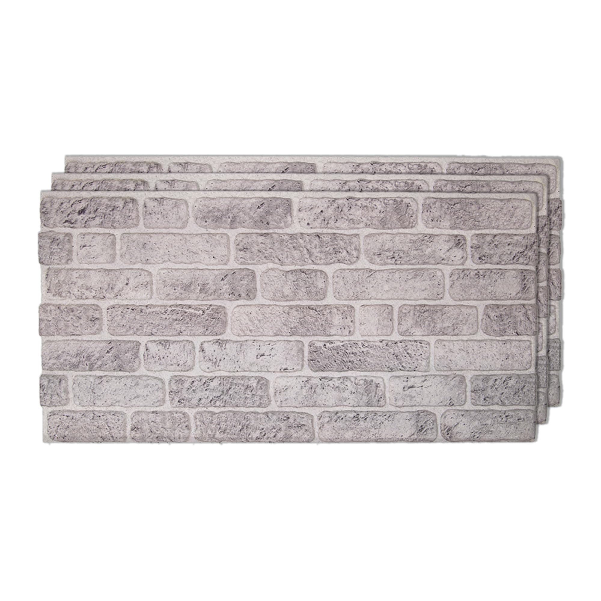 IZODEKOR 3D Wall Panels Brick Effect - Cladding, Stone Look, Styrofoam Facing for Living Room, Kitchen, Bathroom, Balcony, Bedroom and Back of Counter | White Grey (3 Piece Panel) | Covers 16 sq ft