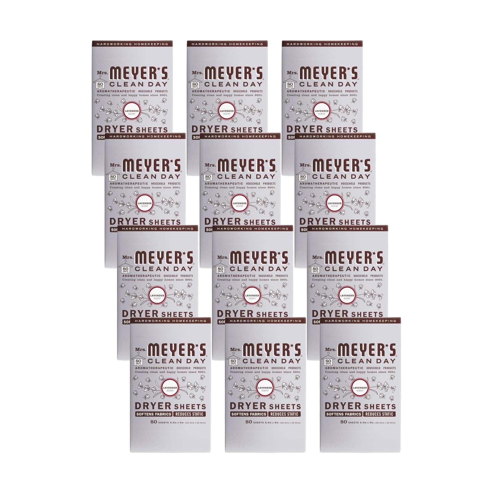 Clean Day Dryer Sheets, Lavender, 80 Count (Pack of 12)