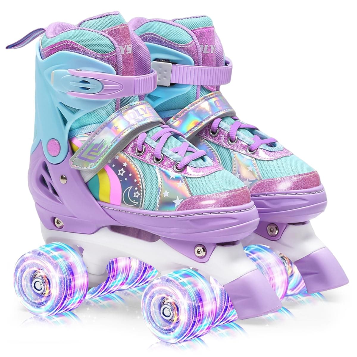 Roller Skates for Kids, 8 Light Up Wheels and 4 Adjustable Sizes, Four Wheel Skates with Storage Bag, Double Row Roller Skates for Girls Boys Beginners