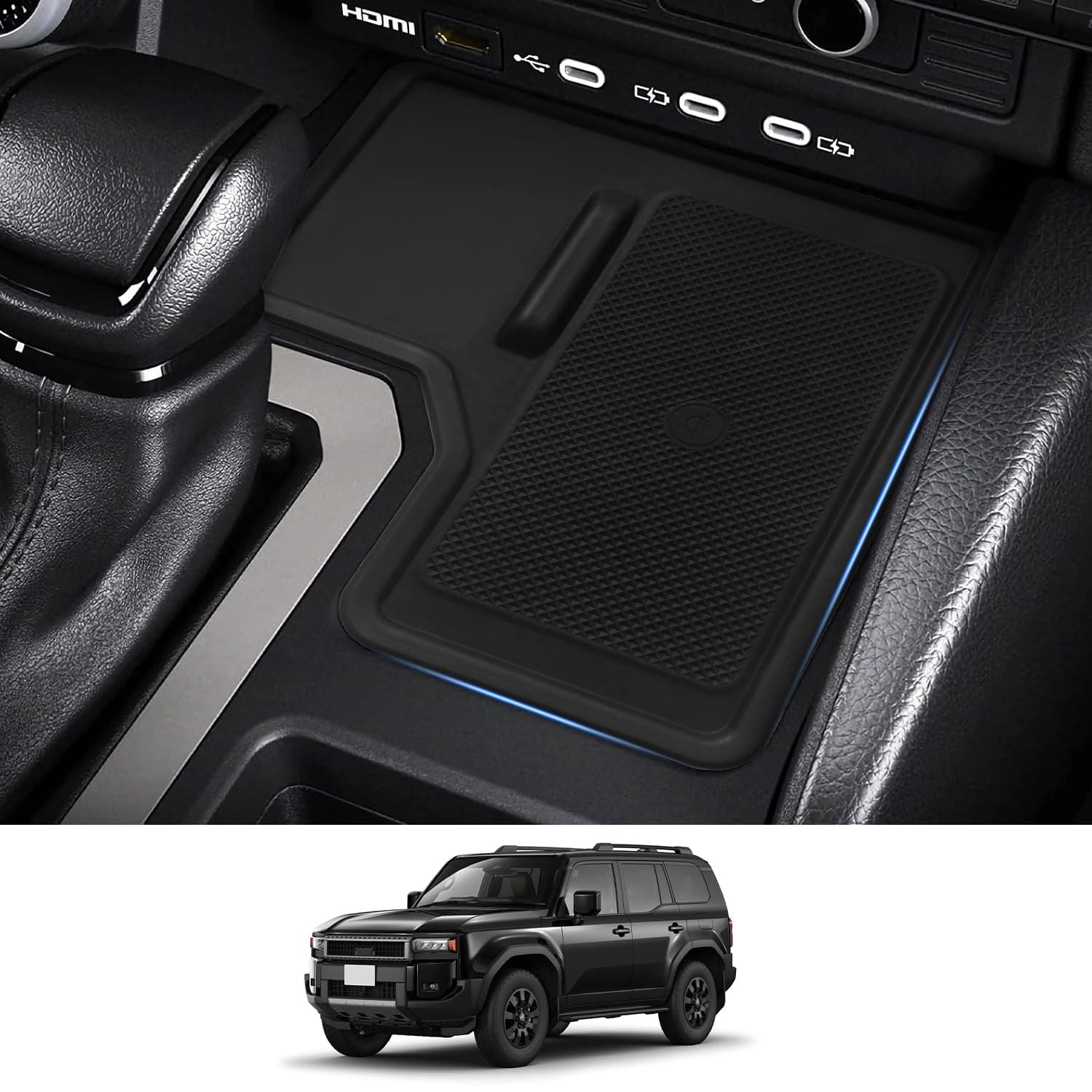 Center Console Wireless Charging Protective Mat for 2024 2025 Toyota Land Cruiser Prado 250 J250 LC250 Accessories (Not Fit 1958), Non-Slip Silicone Anti-Dust Pad Liner (Left-Hand Drive)
