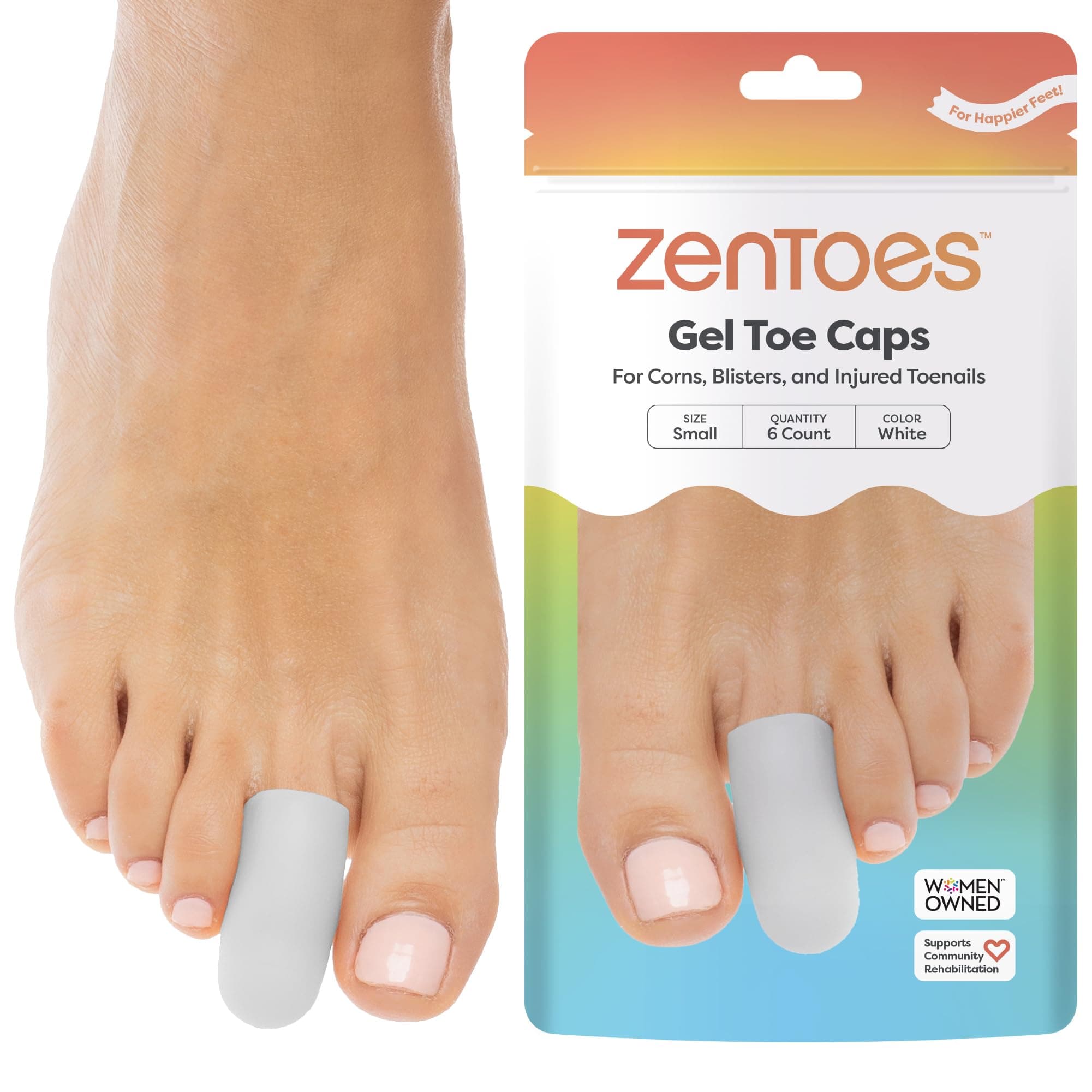 Gel Toe Cap and Protector - Pack of 6 Protect Ingrown Toenails, Blisters, Missing Toenails
